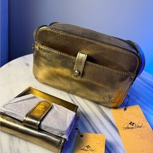 Patricia Nash Metallic Gold Crossbody Bag wallet Set